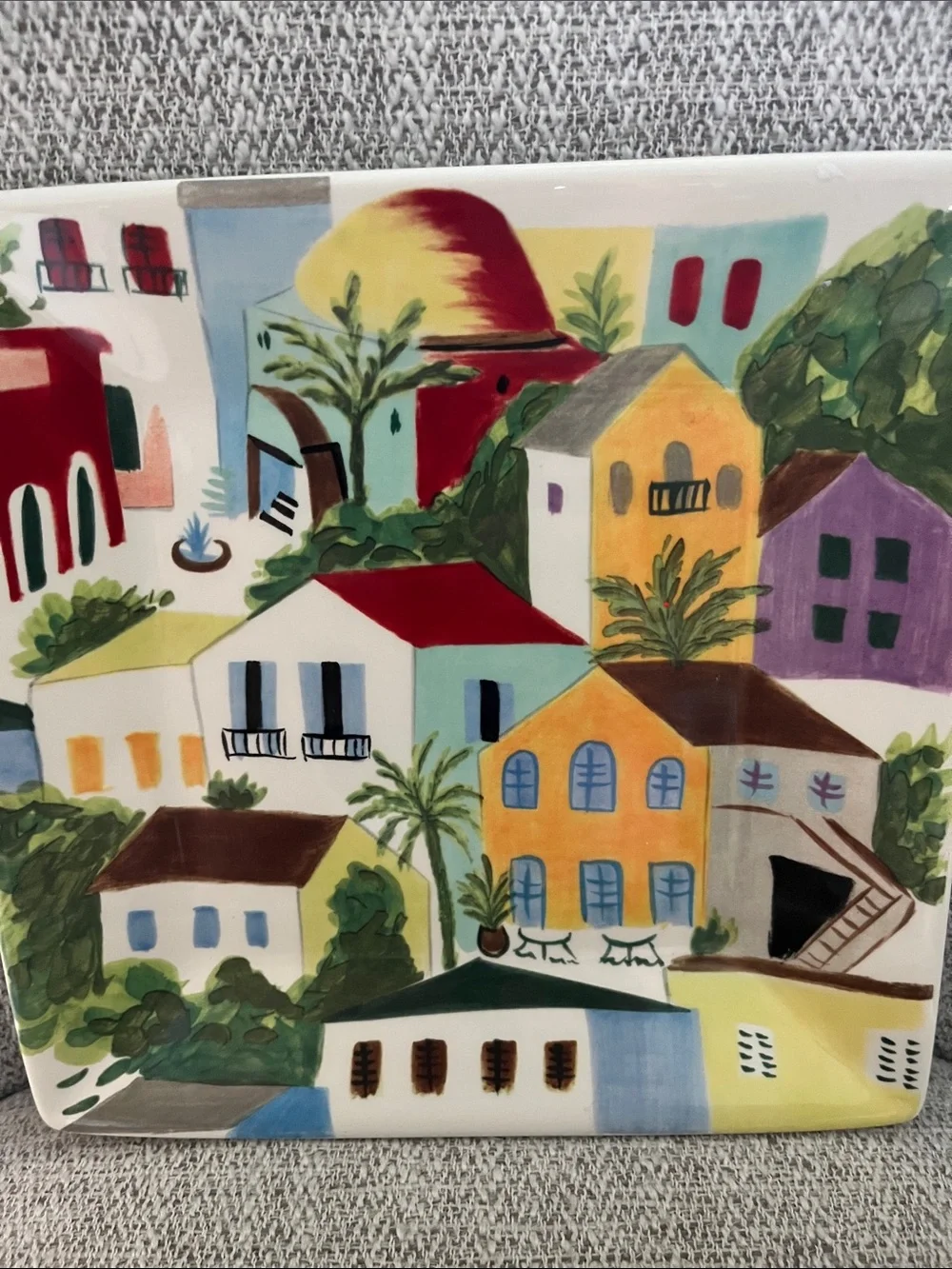 2 Pier 1 Villa del Sol hand painted earthenware square plates tuscan village